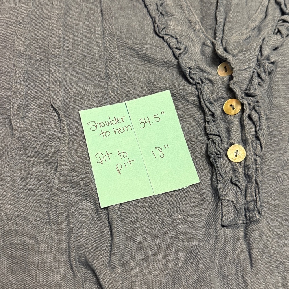 Alessia Pacini Linen Dress Womens L Ruffle V Neck Blue Beach Boho Cottage - Picture 7 of 7